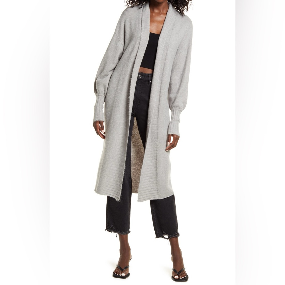 Afrm Shaylee Long Open Front Cardigan in Grey (XS/S)